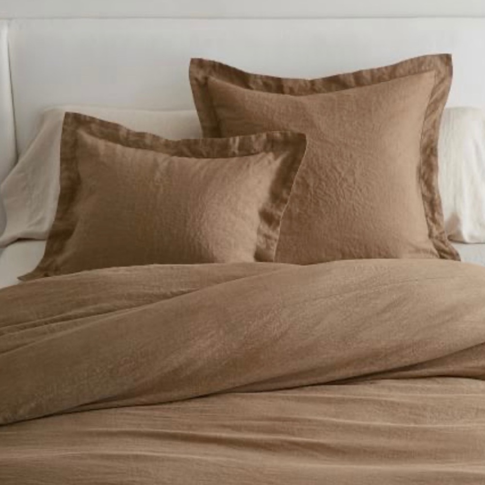 Pottery Barn Toffee Belgian Flax Linen Shams, Euro, Set of 3